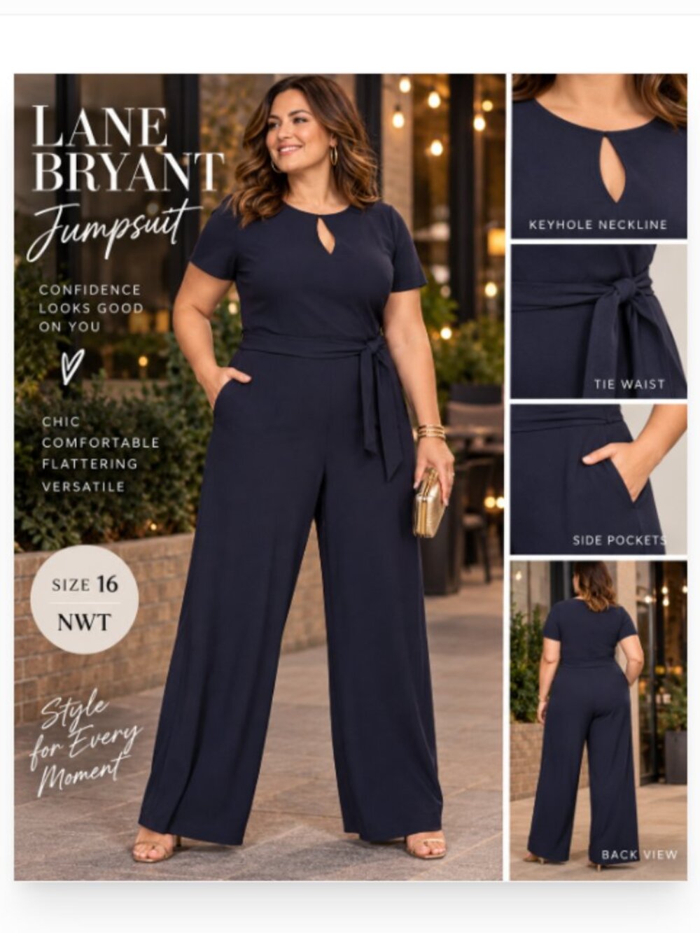 LANE BRYANT SIZE 16 NAVY WIDE LEG JUMPSUIT